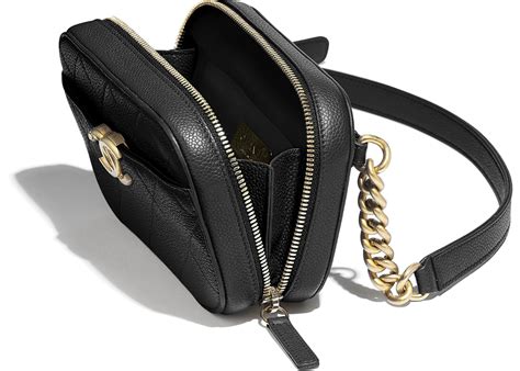 chanel waist bag stitched grained calfskin gold-tone black|Flap bag with top handle, Grained calfskin & gold.